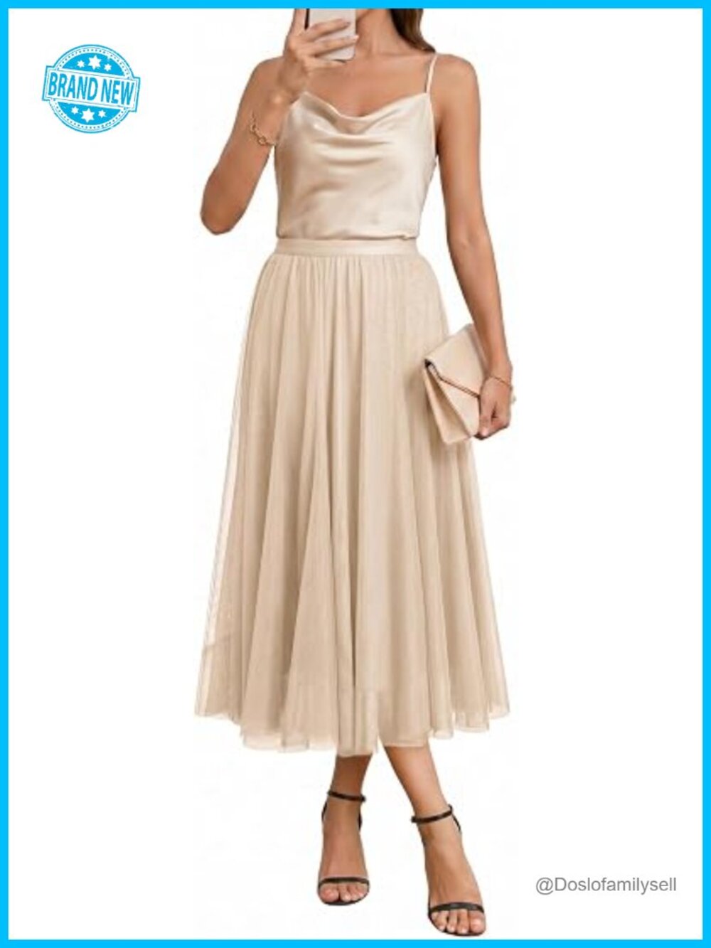 Tulle Skirt Elastic Waist High Waisted A-Line Pleated Long Flowy